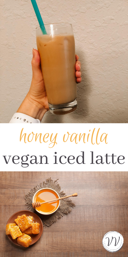 Iced honey vanilla latte (vegan, dairy-free, healthy). Easy to make and so delicious with just a hint of sweetness! | Vitality Vixens Healthy Lifestyle Blog