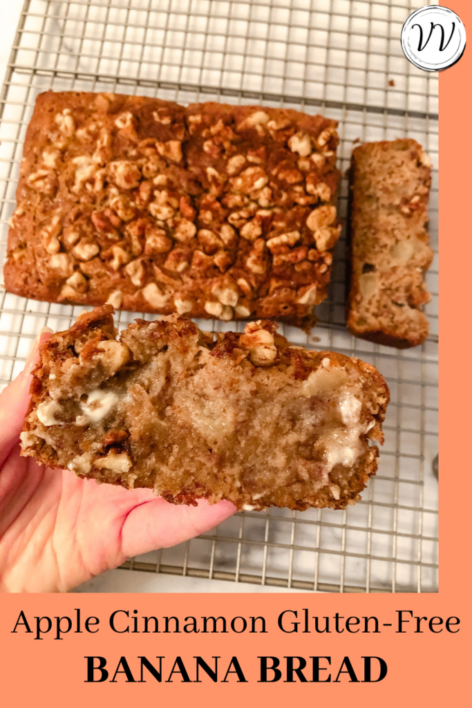 Gluten-Free Apple Cinnamon Banana Bread Recipe! A perfect addition to your healthy breakfast, a midday snack, or a yummy gluten-free dessert. Top it with butter and serve with a hot cup of coffee for the perfect healthy snack! | Vitality Vixens Healthy Lifestyle Blog