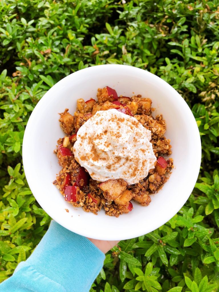 The easiest & most delicious single serving, gluten-free, stovetop apple crisp (with a non-dairy option). The perfect healthy dessert. | Vitality Vixens Healthy Lifestyle Blog