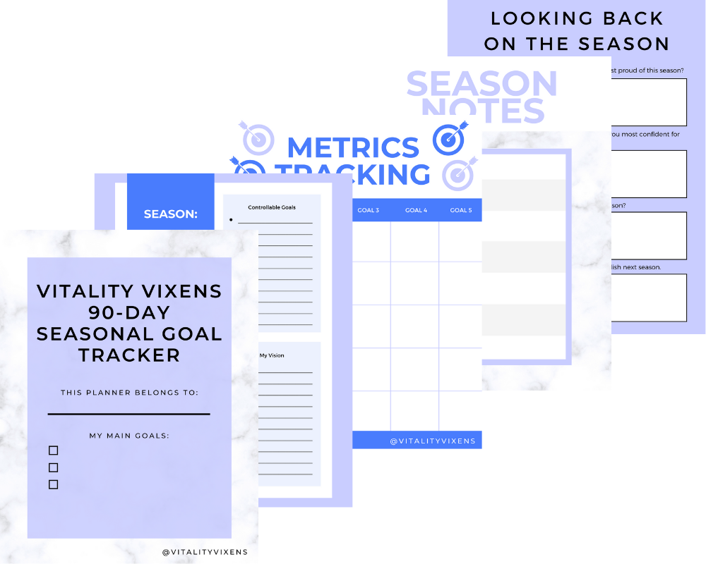Vitality Vixens 90-Day Seasonal Goal Setting System | health & fitness goals | printable goal-setting system | goal setting template | accomplish your goals